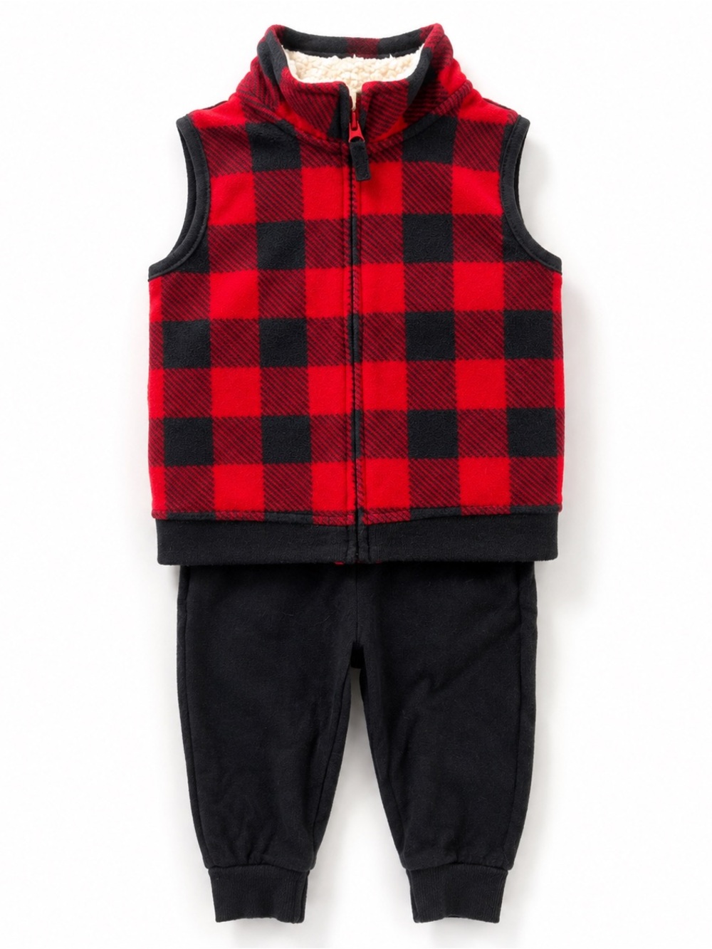 New w/o Tags Carter's Red Buffalo Plaid Fleece Vest with Black Joggers